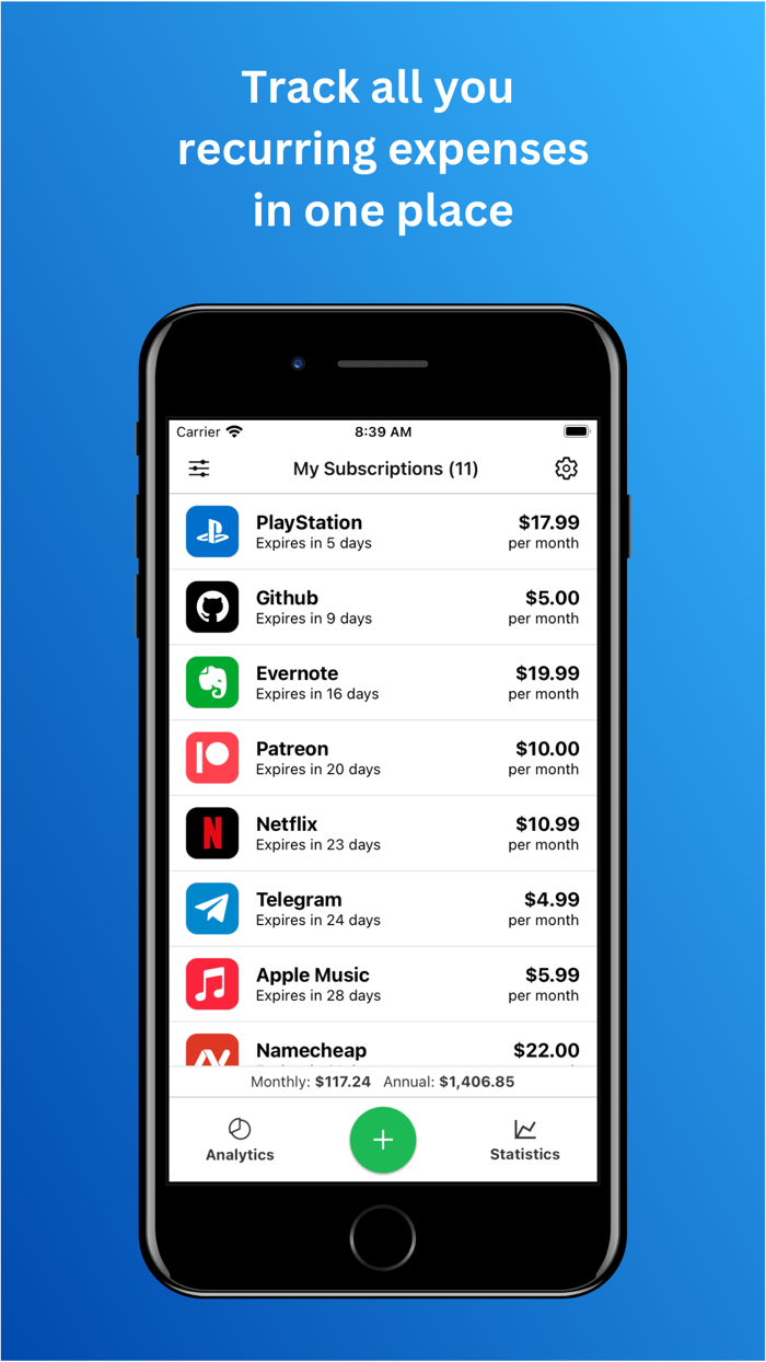 Subscribo Track subscriptions