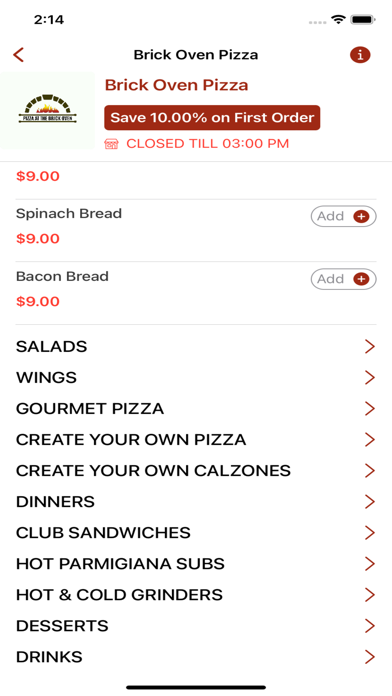 Brick Oven Pizza-Restaurant Screenshot