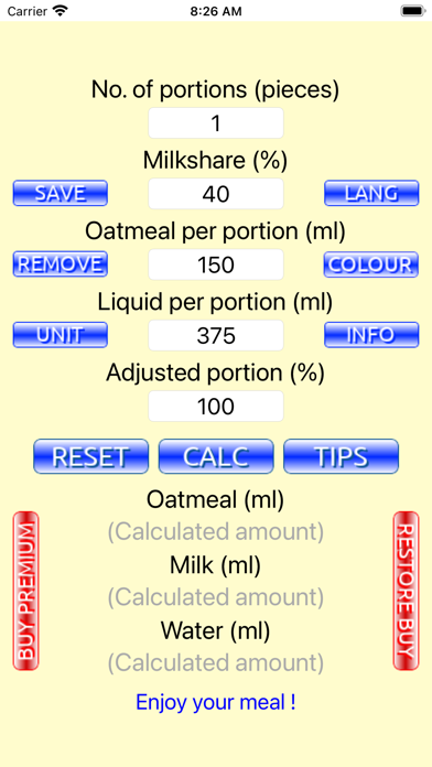 Oatmeal Calc Screenshot