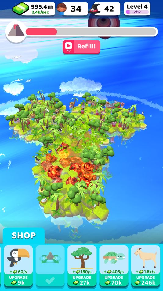 #5. Volcano Island - Idle Sim (iOS) Podle: Amuzo Games Ltd