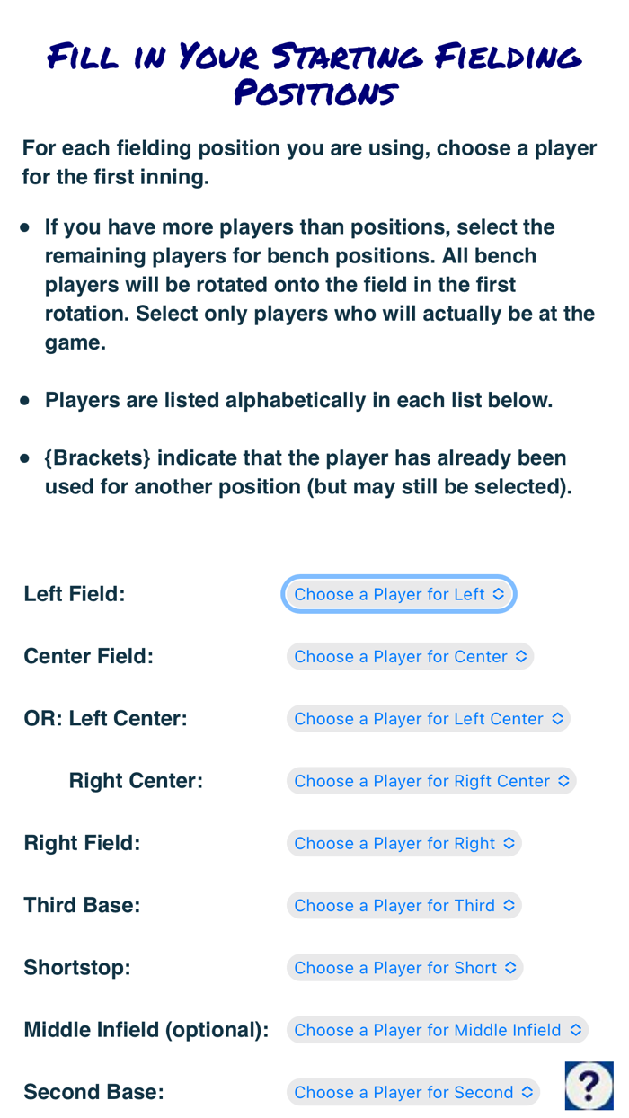 Baseball Fielding Rotation App