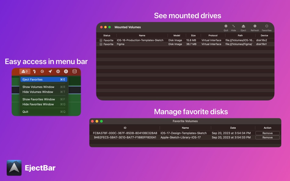 EjectBar: Unmount disks fast (macOS) 由: VuxByte LLC EjectBar: Unmount disks fast (macOS) 由: VuxByte LLC