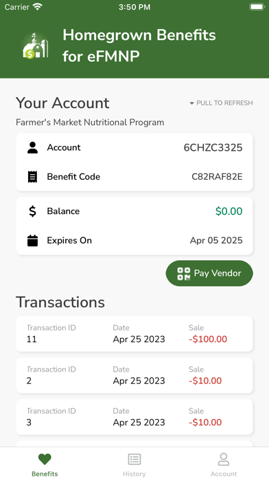 Homegrown Benefits - for eFMNP Screenshot