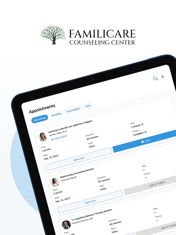 Familicare Counseling Center iPad screenshot 1 - Medical app