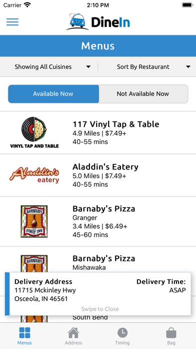 DineIn. Screenshot