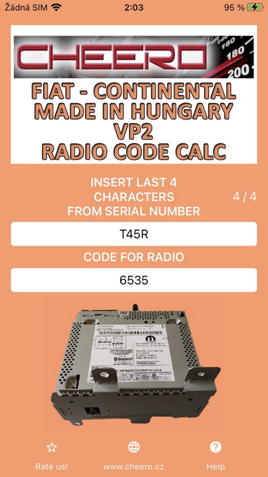#1. RADIO CODE for FIAT VP2 HU (iOS) 由: Petr Svihovec