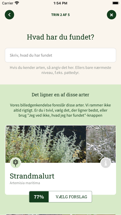 Arter - Indberetning Screenshot