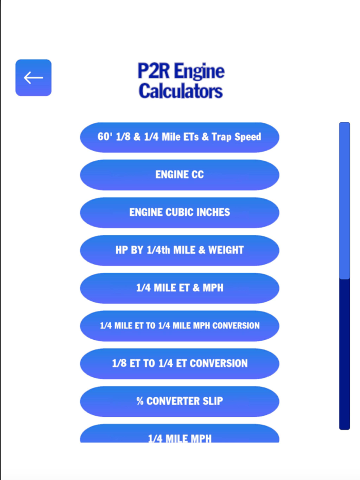 P2R Racing Calculators
