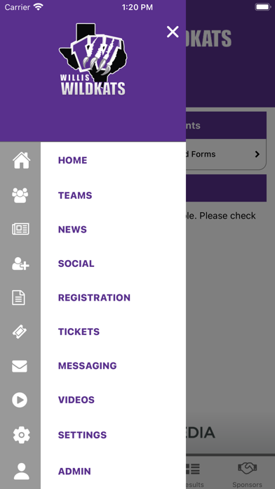 Willis Wildkats Athletics Screenshot