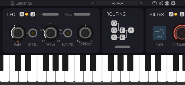 ‎Lagrange - Capture d'écran du synthétiseur plug-in AUv3