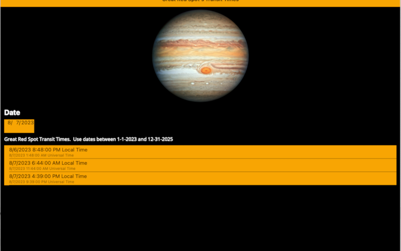 Great Red Spot Transit Times screenshot 3