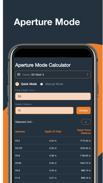 DOF Calculator for Photography Screenshot