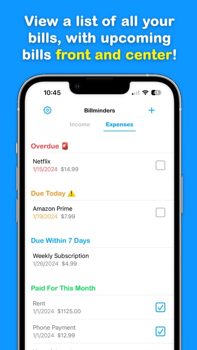 Billminders - Bill Organizer Screenshot