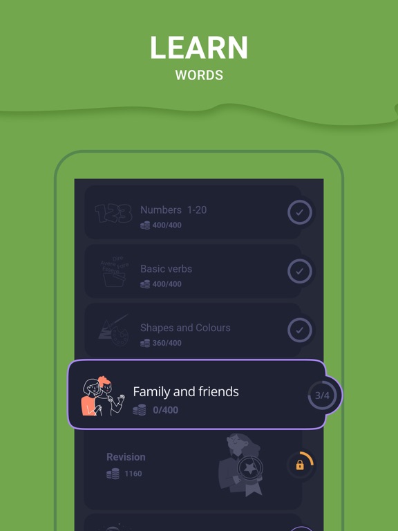 Learn Italian Words by Levels iPad screenshot 3 - Education app