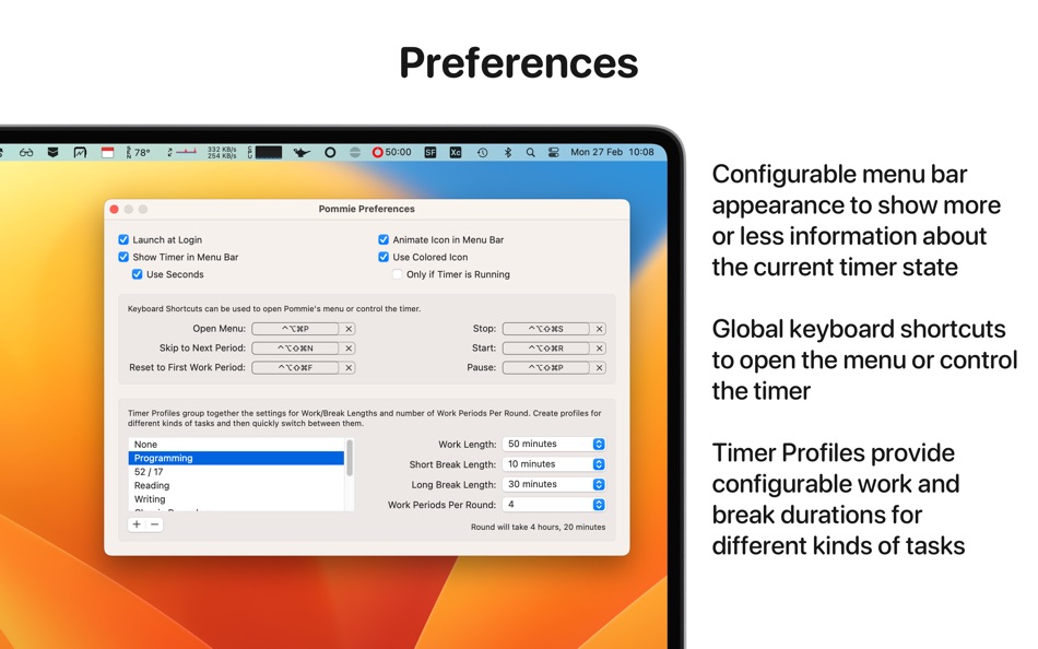 #2. Pommie - Pomodoro Timer (macOS) 由: Geoff Hackworth