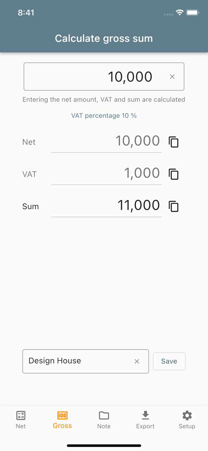 Calculator VAT net gross