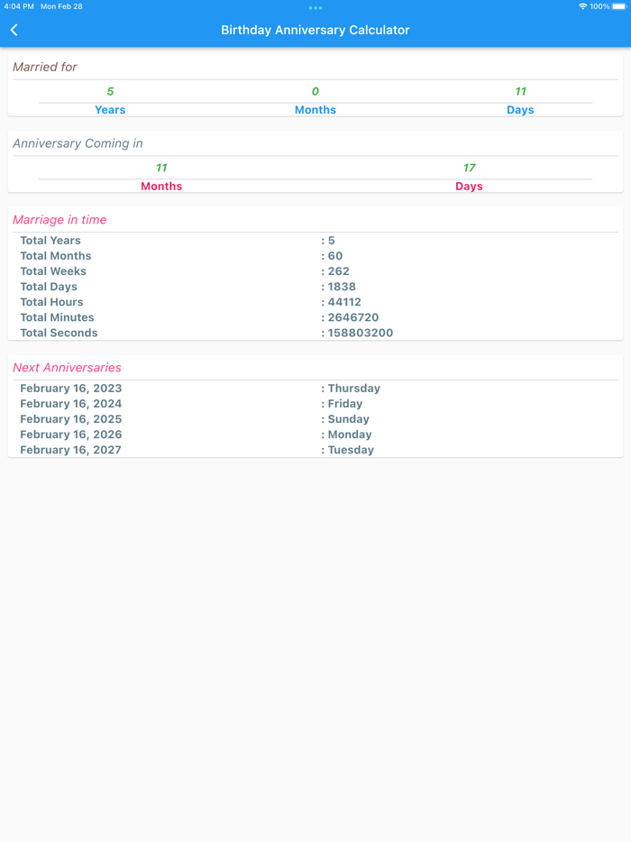 Birthday Anniversary Calc