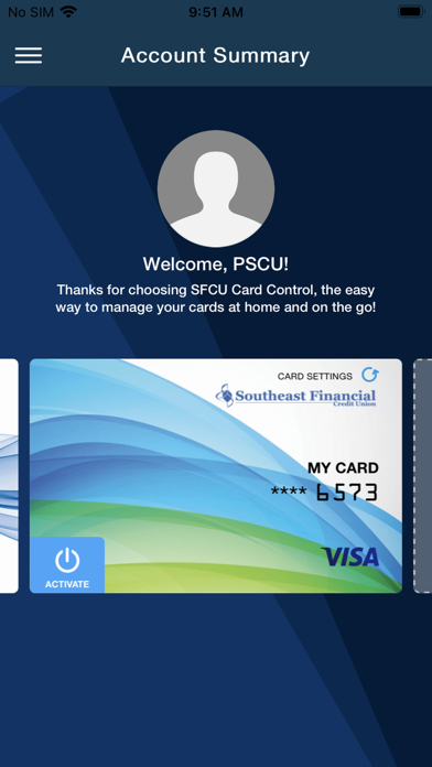 SFCU Card Control Screenshot