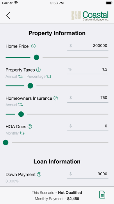 Coastal Custom Mortgage Screenshot