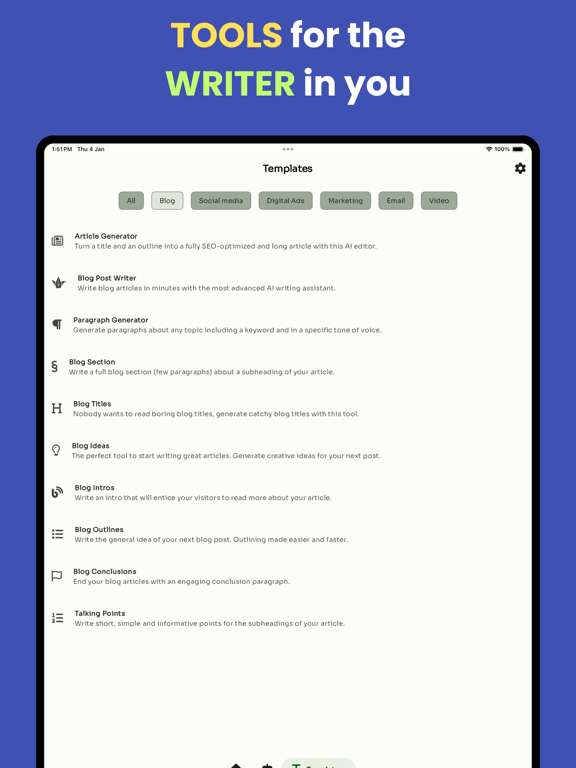 AI chat bot + Writer - Copyist iPad screenshot 7 - Productivity app