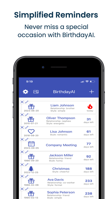 Birthday AI Reminders & Cards Screenshot