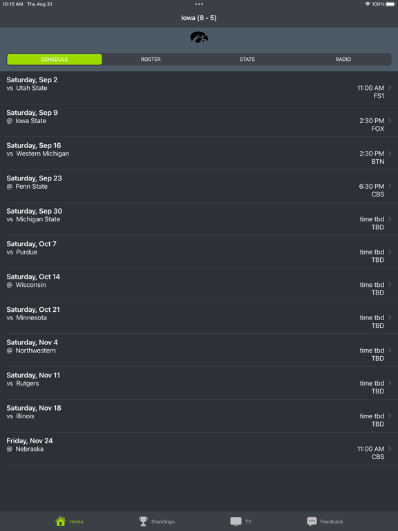 Screenshot #4 pour Iowa Football Schedules