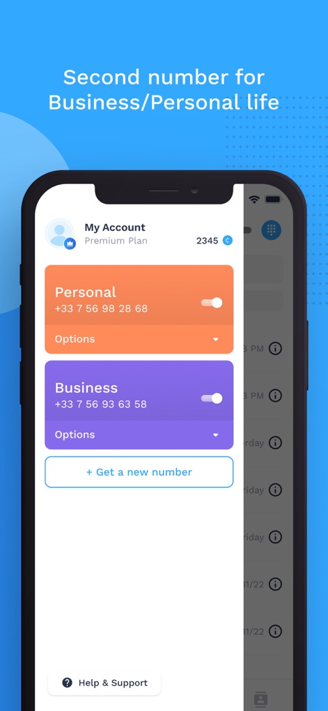 Number — by Onoff - Users can effortlessly manage multiple lines, separating professional and personal numbers with distinct toggles and acquiring additional ones.