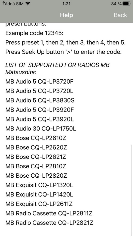 #3. RADIO CODE for AUDIO 5 CC (iOS) By: Petr Svihovec
