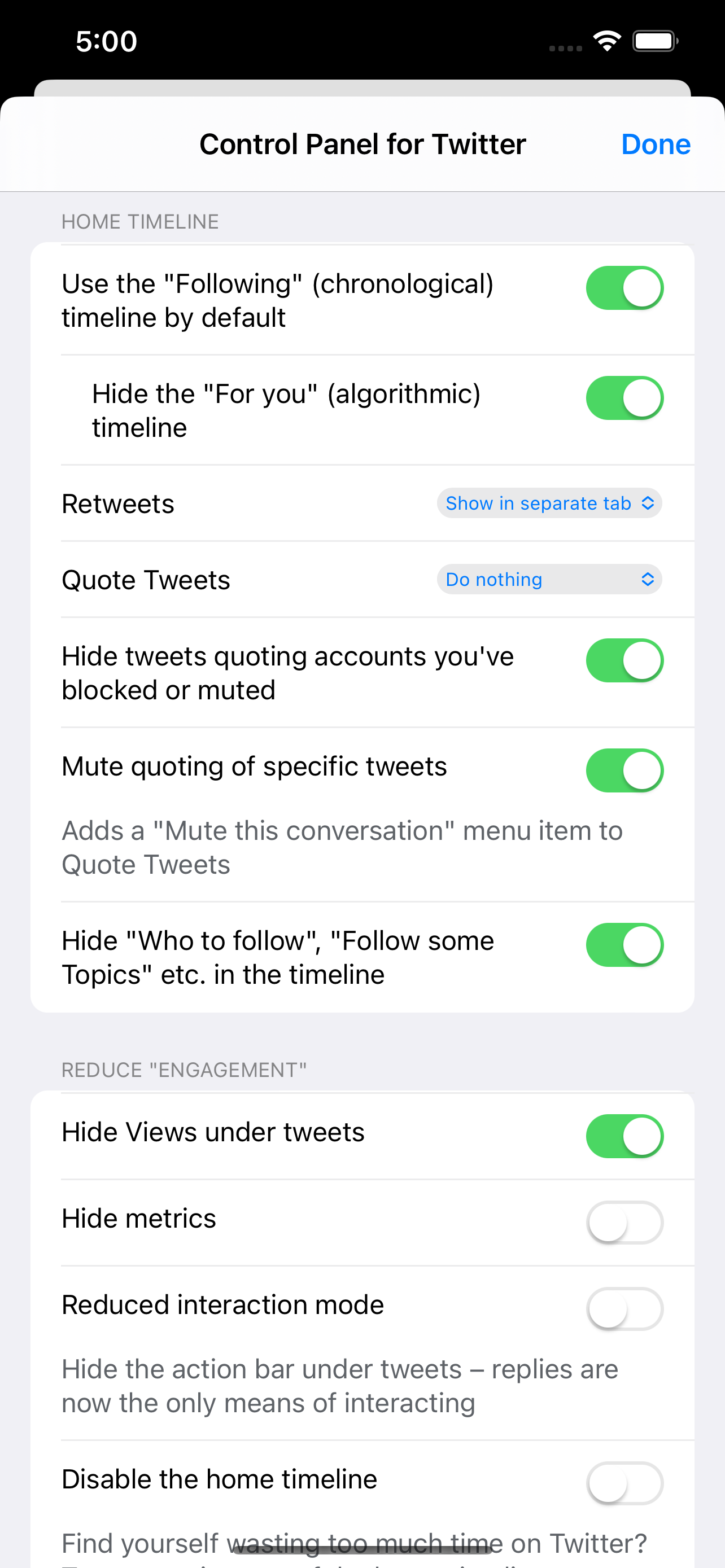Control Panel for Twitter