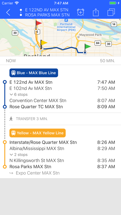 ezRide Portland TriMet Transit Screenshot