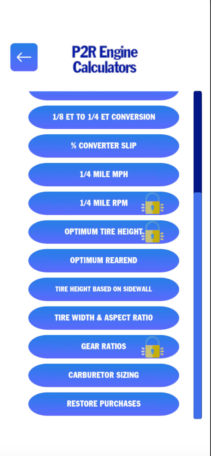 P2R Racing Calculators