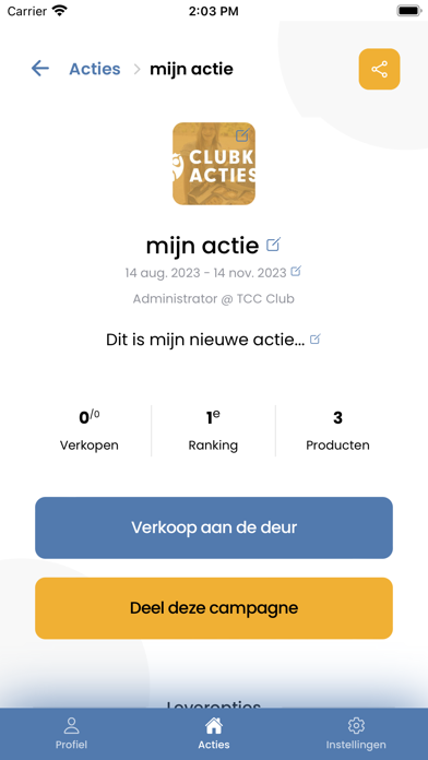 Clubkas-acties Screenshot