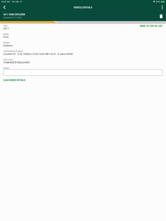 O’Reilly First Call VIN Scan