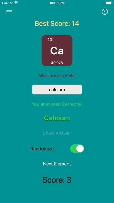 Screenshot #1 pour Chemical Elements Quiz & Study