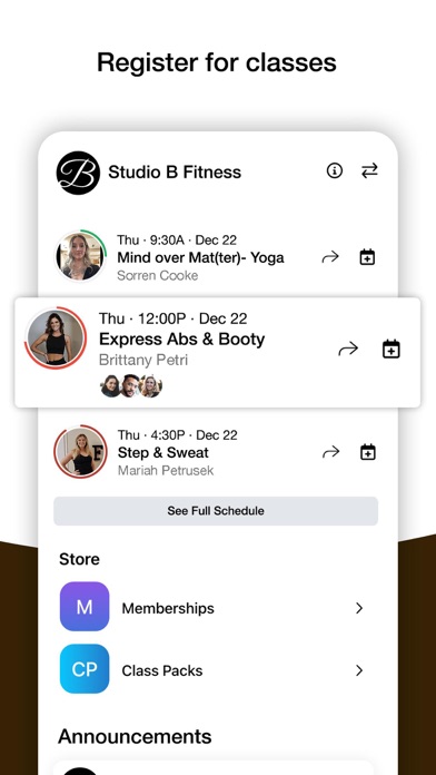 Studio B Fitness Screenshot