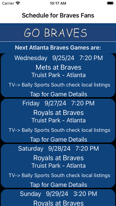 Schedule for Braves fans Screenshot