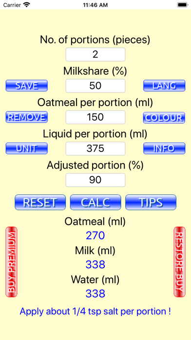 Oatmeal Calc Screenshot