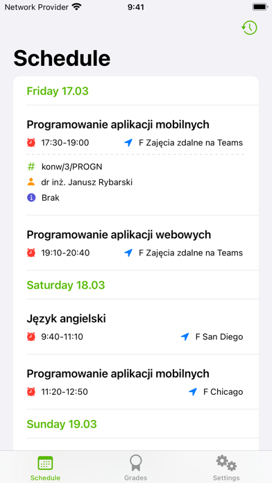 WSEI Schedule Screenshot