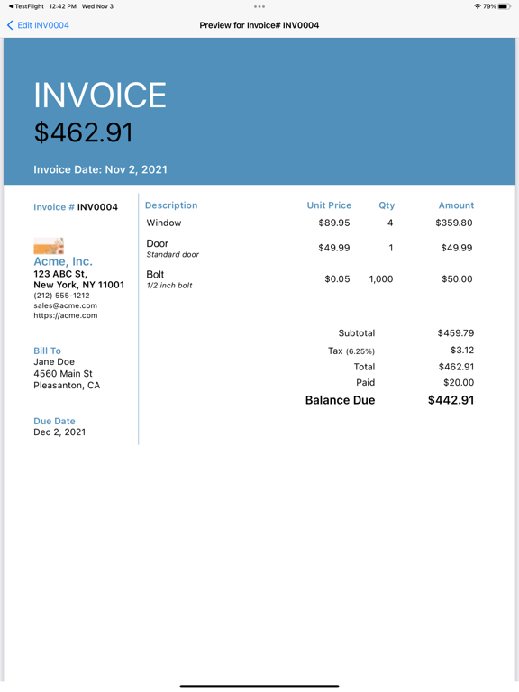 EZ Invoices iPad screenshot 8 - Business app