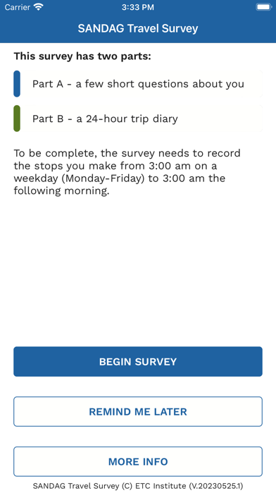 SANDAG Travel Survey Screenshot