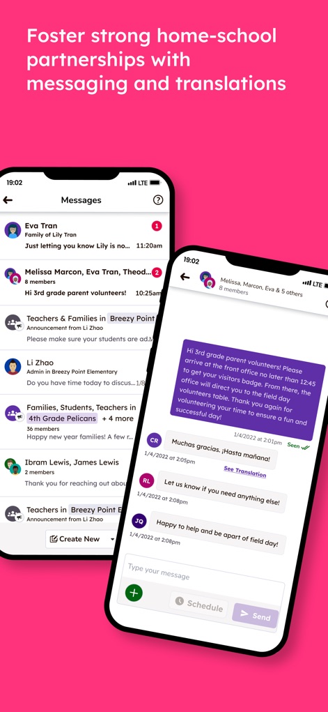Seesaw - 保護者との密なコミュニケーションを可能にし、学習プロセスへの関与を促進します。メッセージ機能を通じて会話を管理し、組み込みの翻訳オプションにより言語の壁を取り除きます。