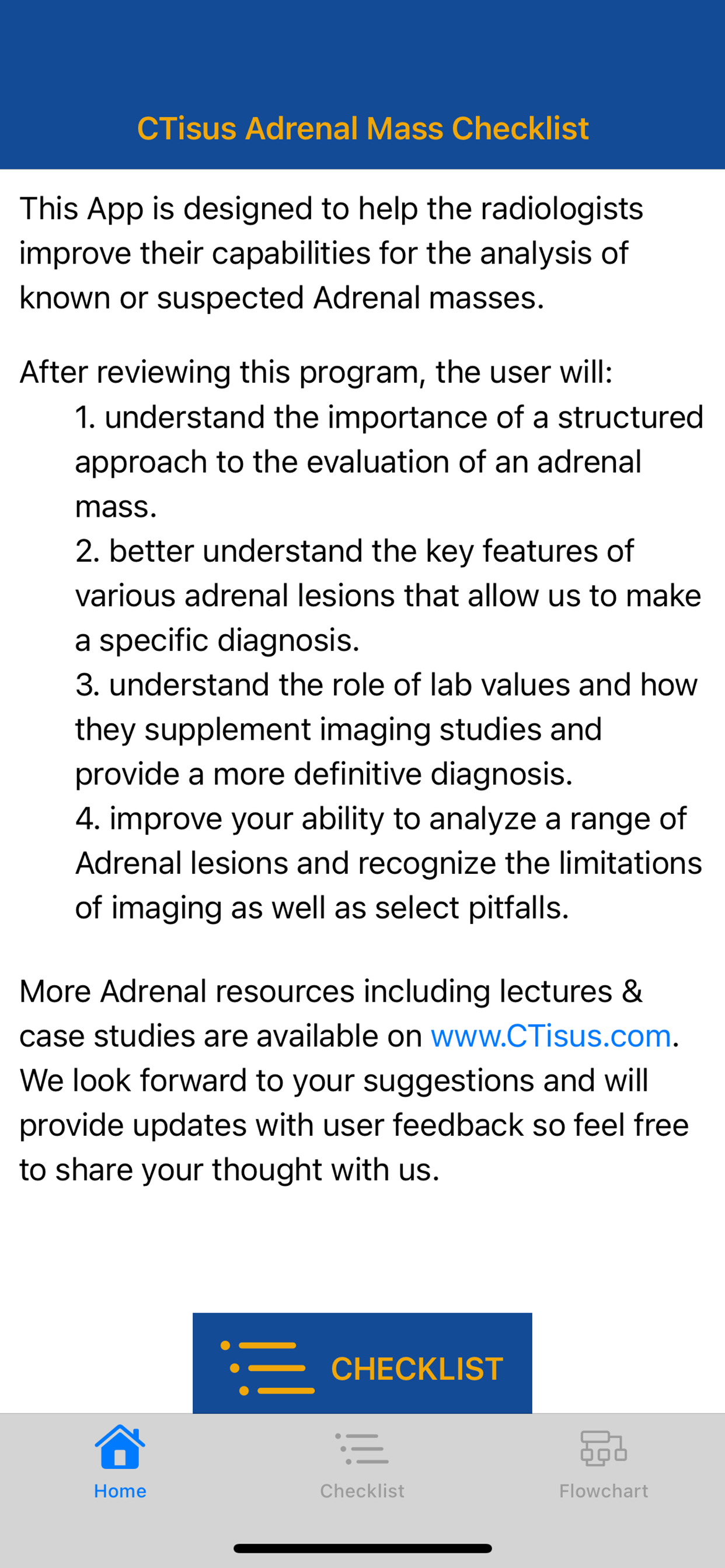 CTisus Adrenal Mass Checklist