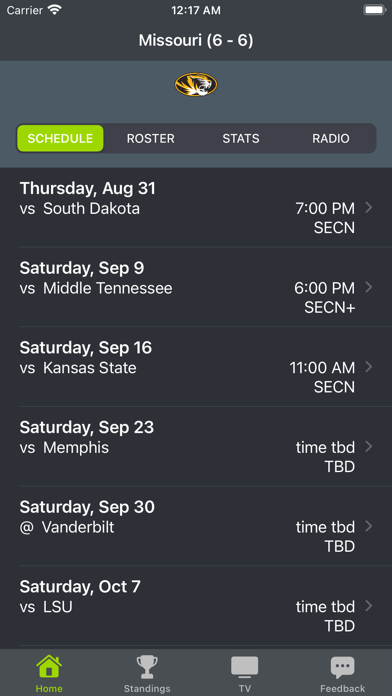 Screenshot #1 pour Missouri Football Schedules