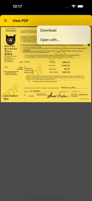 certified truck scale ticket example