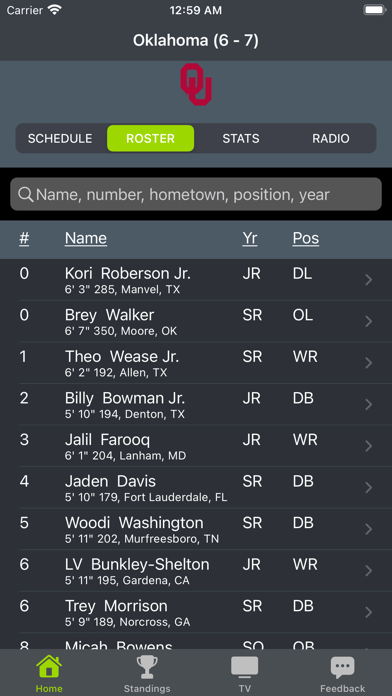 Oklahoma Football Schedules Screenshot