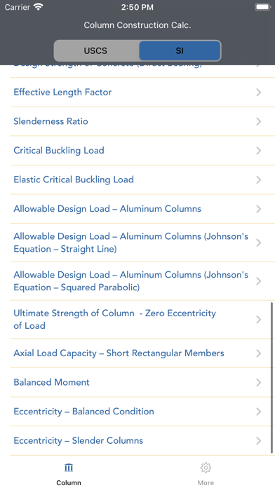 Column Construction Calculator Screenshot