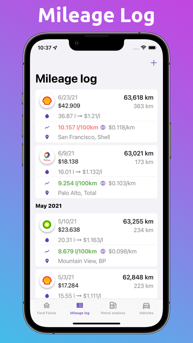 Fuelio - gas log, MPG Screenshot