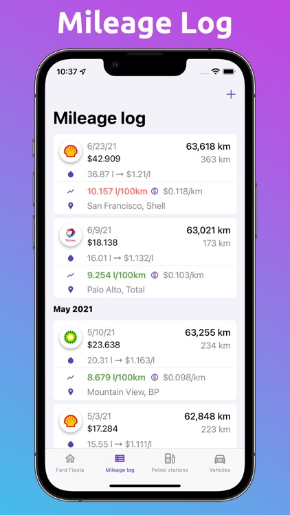 Fuelio - gas log, MPG