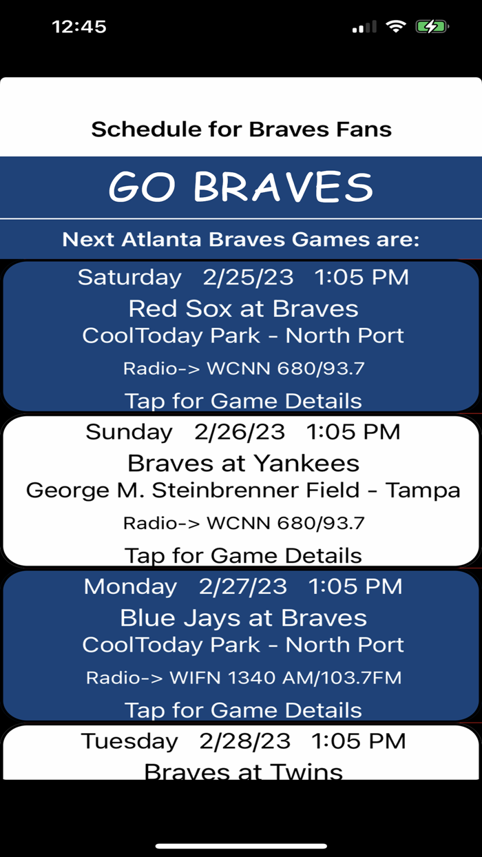 Schedule for Braves fans
