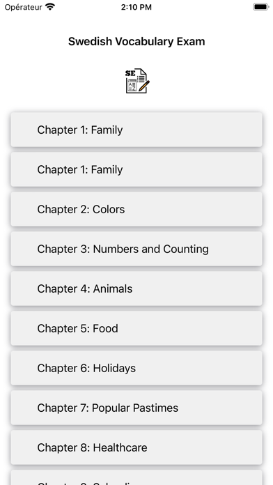 Swedish Vocabulary Exam Screenshot
